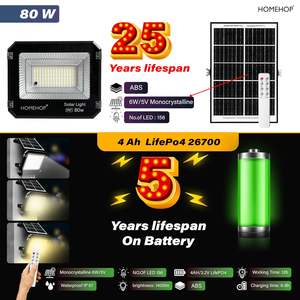 Lámpara Solar LED Inalámbrica Automática para Exteriores, Resistente al Agua, de 80 Vatios, para Hogar y Jardín (4 Ah, ABS, 3 Colores) - Product Image 4