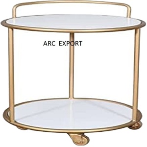 Design élégant 2 niveaux forme ronde cadre de couleur dorée couches blanches chariot de service pour restaurant et hôtel accessoires fournitures - Product Image 1