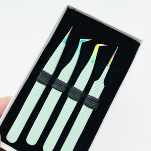 Pinzas de extensión de pestañas con logotipo personalizado, 10mm, acero inoxidable sólido, punta de arcoíris, fibra, Color verde marino, agarre de diamante, probado a mano - Product Image 6