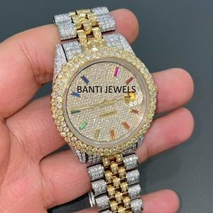 Montre de luxe bicolore sertie de moissanite, style antique, avec diamants VVS, style hip-hop, bracelet de 20 mm - Product Image 1