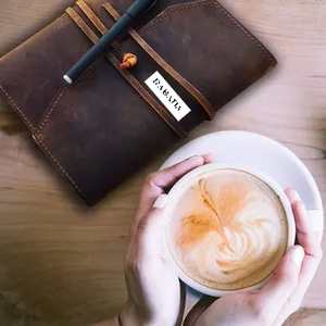 Refillable Leather Journal Writing <b>Notebook</b> - Lay Flat <b>Blank</b> Notepad 100 Sheets, Handmade Leather Bound Diary with Inner Pockets - Product Image 3