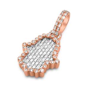 Llamativo 925 plata esterlina Esmeralda Hamsa Moissanite diamante colgante Hip Hop diamante joyería colgante para hombres y mujeres - Product Image 2