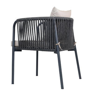 Chaise de salle à manger nordique élégante avec corde tissée et cadre en aluminium et coussin anti-soleil pour les expériences de salle à manger modernes - Product Image 3