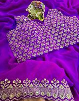 Saree en Georgette de créateur exclusif avec Zari fantaisie et paillettes Travail, fonction de mariage Porter un saree, Saree de créateur de vêtements de fête.