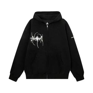 Custom Hip Hop <b>Spider</b>-Puff Print Zipper Hooded Sweatshirt Women Loose Casual Couple-Cardigan Over-sized Hoodies - Product Image 1