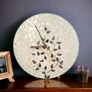 Best Selling <b>Wall</b> Hanging <b>Clock</b> Handmade Natural Wicker Rattan <b>Clocks</b> With <b>Unique</b> Beautiful Mother of Pearl - Product Image 2