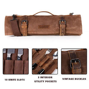 Leather <b>Canvas</b> Luxury Smell Proof Heavy Duty Knife <b>Roll</b> Culinary Knife Storage Organizer Bag Chef Professional Use LCKR-0027 - Product Image 5