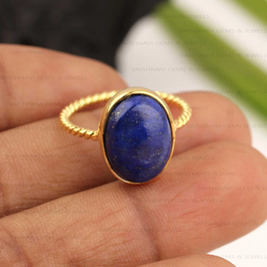 Anillo de Plata de Ley 925 más vendido 10x14mm forma ovalada lapislázuli Natural micrón chapado en oro eternidad Vermeil joyería fina - Product Image 1