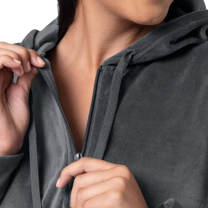 Chándal de Invierno Personalizable para Mujer, Diseño Moderno con Patrón Sólido, Cierre de Cremallera, Ropa Casual con Capucha y Técnica de Pedrería - Product Image 4