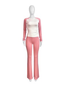 2025 Fall Winter Custom Logo Women <b>Set</b> Clothing Raglan Sleeves Shirts Flare Pant Cotton Loungewear <b>Set</b> 2 Pieces Women <b>Sets</b> - Product Image 3