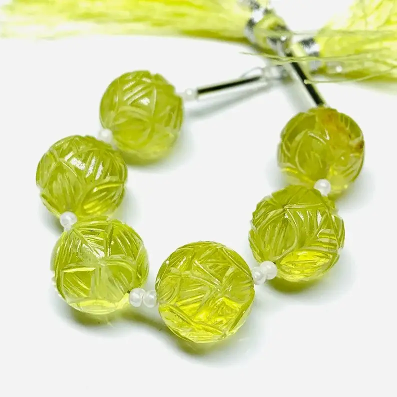 Natural Lemon Quartz Carved Sphere Shape Carving Ball Sphere Shape Gemstone Beads Jewelry