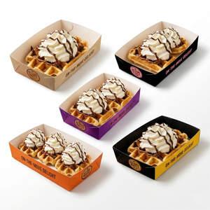 Envase Desechable de Papel para Alimentos con Tapa Abierta, para Crema Batida, Salsa de Chocolate, Waffles, Gofres, Bandeja para Waffles - Product Image 1