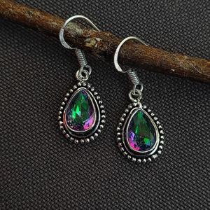 Vente en gros de boucles d'oreilles en argent sterling faites à la main pour femmes, petites topazes mystiques, quartz, pierres précieuses, perle, plaqué or-prix d'usine - Product Image 5