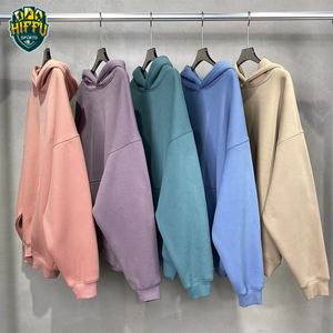 Unisex 100% algodón 380g pesado antiarrugas Color puro con capucha Terry sudadera con hombro suelto para parejas hombres - Product Image 6