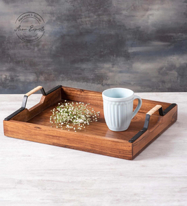 Premium Handmade Disposable Wooden Serving <b>Tray</b> with Metal Handles for <b>Kitchen</b> Dining Hotel Use-Durable Stylish Home Decor - Product Image 2