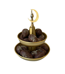 Plateau islamique à deux niveaux en métal poli or Plateau à dessert de Ramadan de forme ronde de la meilleure qualité pour les meilleures ventes - Product Image 5