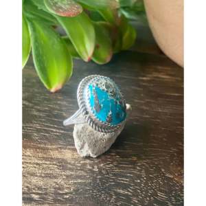 South Hill Turquoise Sterling <b>Silver</b> <b>Ring</b> Size 7.75-Boho Geometric <b>Statement</b> Jewelry - Product Image 3
