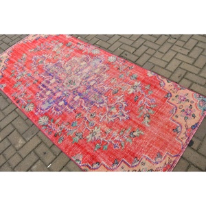 พรมตุรกี, พรมวินเทจขนาด 3.7x7.8 ฟุต, พรมขนสัตว์ลายอิคัตสีแดงน้ำเงิน - Product Image 4