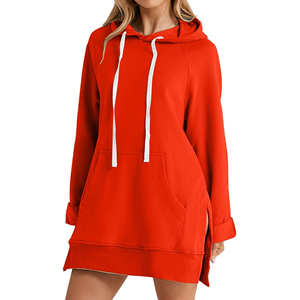 2026 Women's Eco-Friendly 100% Cotton Hoodie Dress Loose Long Sleeve Thick Embroidery Hoodie Dress <b>Sweet</b> Casual Fall Winter - Product Image 1