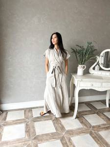 ชุดเดรสหรูหราขนาดใหญ่พิเศษผ้าลินินพันรอบเดรสคาฟตันชุดเดรสแม็กซี่ไซส์ใหญ่พิเศษเข็มขัดผ้าลินินผ้าฝ้าย - Product Image 3