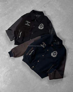 Blouson aviateur universitaire en laine de grande taille pour hommes, style High Street, col rabattu, motif letterman décontracté brodé sur mesure - Product Image 1