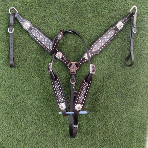Top Qualité Handmade100 % Cuir Véritable Western Sculpté Headstall & Collier De Poitrine Ensemble En Gros Fabricant - Product Image 4