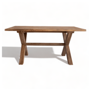 Mesa de comedor de teca reciclada contemporánea, muebles de restaurante comerciales modernos, juego de madera recuperada con patas cruzadas, cafetería, salón al aire libre - Product Image 4