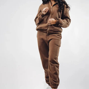 Custom Sportswear Activewear <b>Winter</b> Plus Size Women Tracksuit 2 Piece 100% Cotton Breathable Fleece Elastic Waist High Quality - Product Image 1