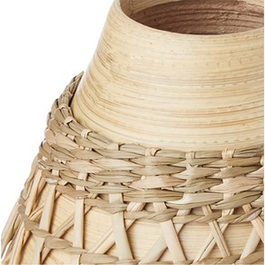 Vase décoratif moderne en rotin rond de luxe avec base en bois, motif croisé fait à la main, pour table - Product Image 3