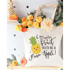 Durable You're Fine-Apple Cotton Canvas Tote Bag Medium Size Long Handle Simple Cartoon Screen for Daily Use Advertising Gifts - Product Image 3