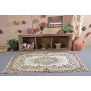 Tapis traditionnel en laine marron beige 3.6x6.8 pieds fait à la main Vintage turc Patchwork Rectangle tapis pour adolescent Latex pour couloir - Product Image 1