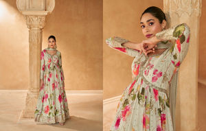 Traje Anarkali completamente cosido de tela Chinon con estampado Digital de varios colores Premium con Dupatta perfecto para la temporada de bodas - Product Image 2