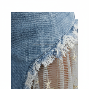 Pantalones Acampanados de Mezclilla Y2K para Mujer, Casuales, Transpirables, con Lentejuelas de Estrellas, Malla y Parches, de Cintura Alta, Lavado de Color, con Tul Transparente, Estilo Urbano - Product Image 3