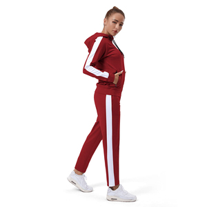 <b>Red</b> tracksuit two piece set contrast stripe details comfy pullover <b>hoodie</b> and pants wholesale rate fashionable women tracksuits - Product Image 4