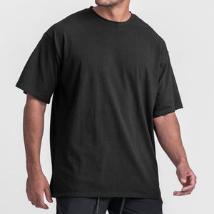 T-shirt personnalisé pour hommes à épaules tombantes T-shirt en coton épais à col rond T-shirt surdimensionné avec broderie et patch appliqué T-shirt court en forme de boîte pour hommes - Product Image 6