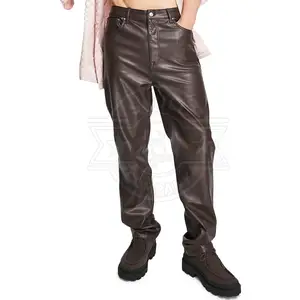 Men Leather Casual Pants Slim Fit Latest Style Fashion PU Leather Motorcycle Trousers Pants