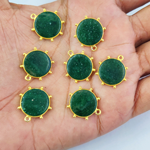 Colgante de Aventurina verde, bisel elegante de forma redonda, piedra preciosa Natural chapada en rodio, oro Vermeil para la fabricación de joyas - Product Image 3