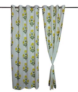 Cortina India 100% Algodón con Estampado Floral Amarillo Hecho a Mano con Ojales para Sala de Estar y Oficina, Tamaños Personalizados Disponibles - Product Image 1