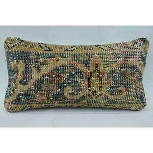 Almohada de lana de retales Kantha Beige de lujo, cojín decorativo de 8x16 pulgadas, estampado bordado esponjoso Vintage para suelo de sofá - Product Image 1
