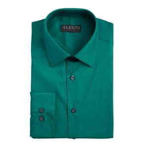 Camicia da Uomo Alfani Slim Fit in Tessuto Popeline Elasticizzato, Antipiega, Facile da Stirare, Verde, Taglia XL - Product Image 1