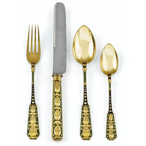 Ensemble de couverts en acier inoxydable plaqué or de 4 pièces avec poignées rouges de haute qualité et passe au lave-vaisselle pour les repas de style américain - Product Image 2