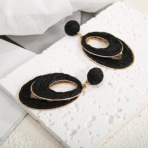 Boucles d'oreilles créoles en osier paille faites à la main femmes léger Boho balancent bijoux à la mode fête été plage vacances paix Wrap Design - Product Image 5