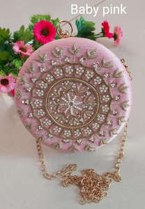 New Arrival Stunning Handmade Embossed Floral Print Multi Color Satin Bridal <b>Evening</b> Clutch Purse Women Beaded Metal Chain Purse - Product Image 5