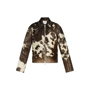 Hair on Leather Biker Jacket Mens Animal Print Cowhide Hecho a mano Hair on Cowhide Skin Chaqueta de cuero para hombres - Product Image 2