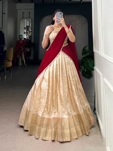 Lehenga Choli de Tela Tejida a Mano con Bordado Zari para Bodas, Fabricante de Moda Femenina de Surat, a la Venta al Precio Más Bajo - Product Image 3