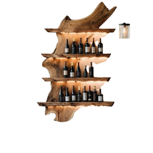 Support à vin et porte-bouteilles en bois massif de style farmhouse pour comptoir, modèle KSN-200725-36, pour la décoration de cuisine moderne et de bar à domicile - Product Image 1