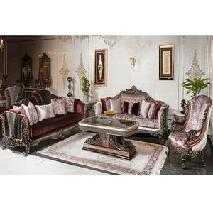 Juego de Sofás de Salón de Estilo Clásico Tallado en Plata Pulida, Juego de Salón de Madera de Estilo Americano, Juego de Salón Antiguo de Estilo Británico - Product Image 1