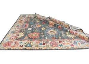 Tapis Oushak personnalisé fait à la main laine de haute qualité moderne coloré tapis turc marine corail 9x12 motif abstrait pour le salon - Product Image 3