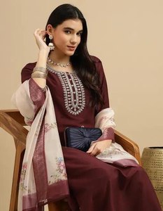 Nuevo Conjunto de Salwar Kameez Recto Bordado para Mujer, Pantalón y Dupatta, Ropa de Fiesta, 2 Colores Disponibles, Secado Rápido, Rayón Slub - Product Image 2