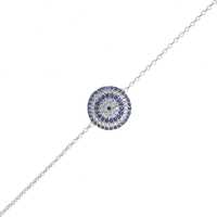 Pulsera de Cadena con Cuentas de Ojo Turco de Plata de Ley 925 con Piedras Blancas y Azules, Engaste de Bisel de 1.3 cm, Amuleto de Moda, Regalo